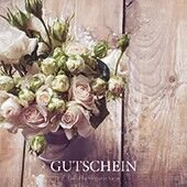 Gutschein Gärtnerei Müller (Motivkarte: Rosenstrauß auf Holzdiele)