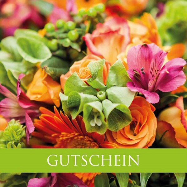 Gutschein Gärtnerei Müller (Motivkarte: Blumenstrauß grün-bunt)