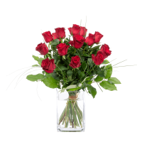 Langstielige rote Rosen, mit grün aufgebunden Größe L