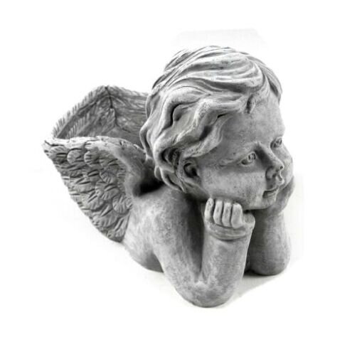Zement Engel mit Pflanzflügel, Länge ca. 17,5cm, Höhe: ca. 11cm, Breite: ca. 12cm
